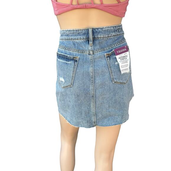 New Vigoss Jagger Women's Blue Medium Wash Classic Fit Distressed Jean Skirt W30 - Picture 4 of 11